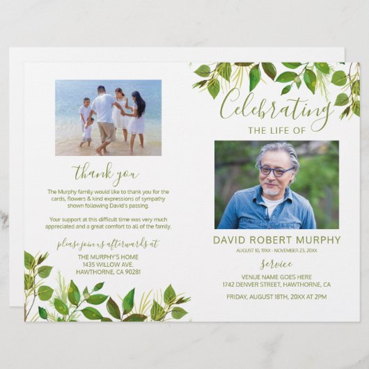 Beerdigungsreihenfolge des Memorial Programms zur (Vorne/Hinten)