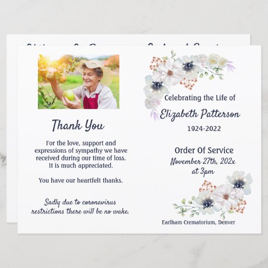 Beerdigungsreihenfolge des Programms zur Erinnerun (Vorne/Hinten)