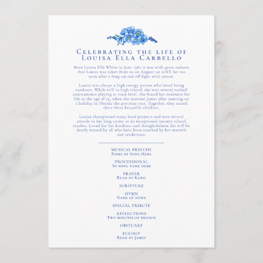 Beerdigungsservice für Vergessliches in Blau Programm (Rückseite)