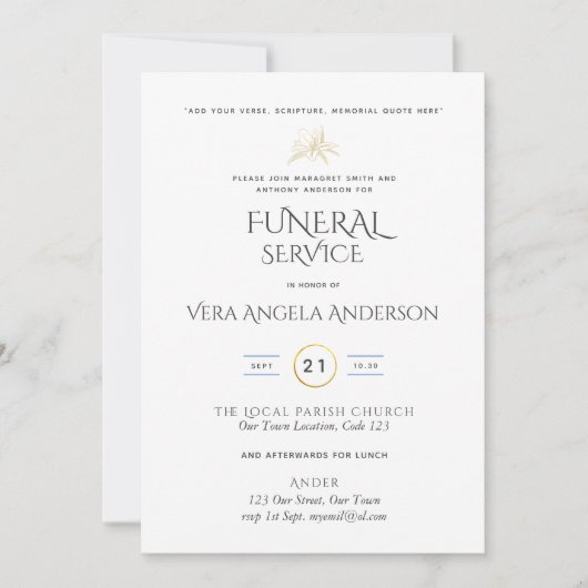 Beerdigungsservice mit Verse einladen (Vorderseite)