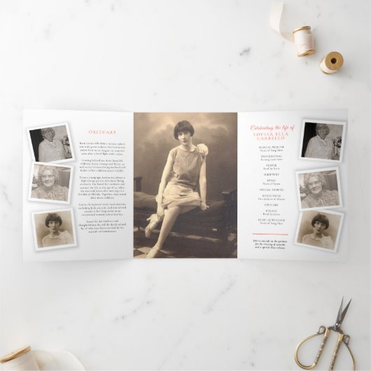 Beerdigungsservice-Programm gestreift Rose rot gel Dreifach Gefaltete Einladung (Innenseite)