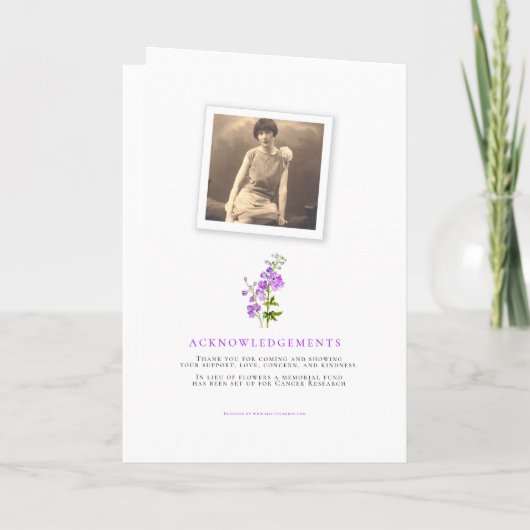 Beerdigungsservice-Programm lila Delphinium-Fotos Programm (Rückseite)