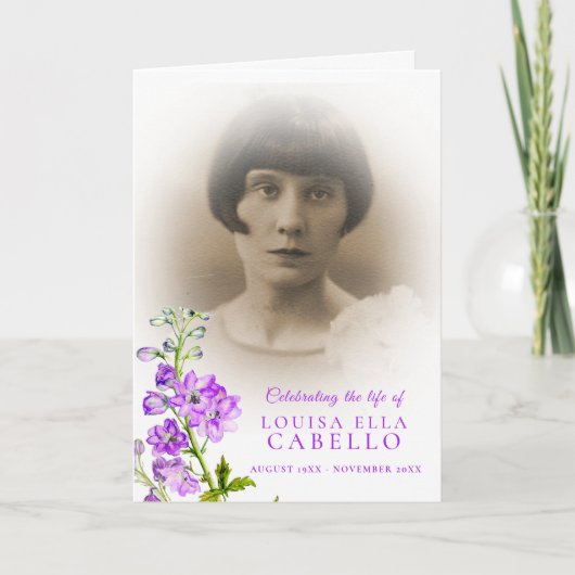 Beerdigungsservice-Programm lila Delphinium-Fotos Programm (Vorderseite)