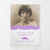 Beerdigungsservice-Programm lila Vergessen-nicht Dreifach-gefaltete Programmkarte (Cover)