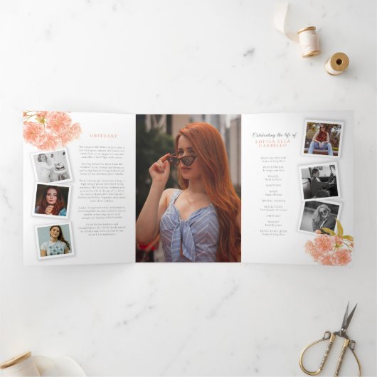 Beerdigungsservice-Programm Pfirsichblüte Foto Dreifach-gefaltete Programmkarte (Innenseite)