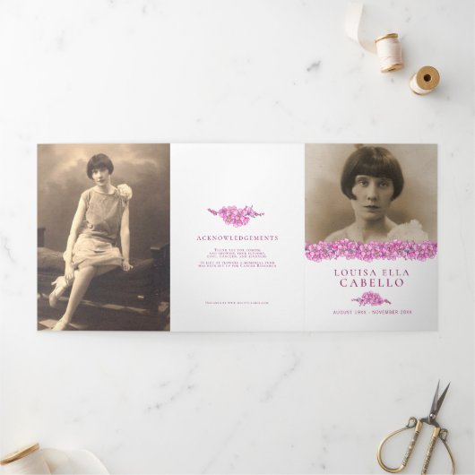 Beerdigungsservice-Programm pink vergiss-me-not-Bl Dreifach-gefaltete Programmkarte (Außenbereich)