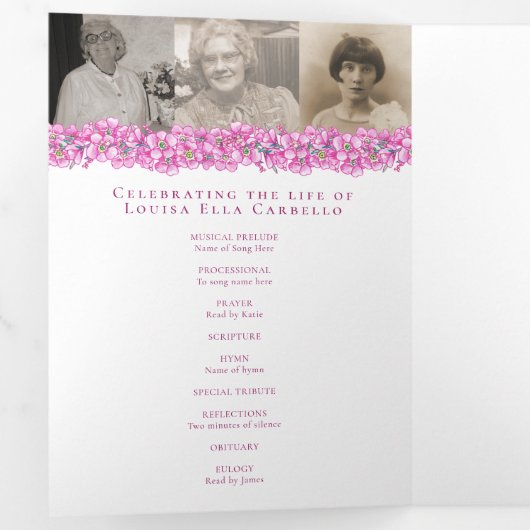 Beerdigungsservice-Programm pink vergiss-me-not-Bl Dreifach-gefaltete Programmkarte (Innen Erste Seite)