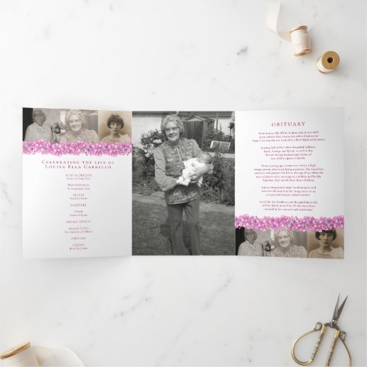 Beerdigungsservice-Programm pink vergiss-me-not-Bl Dreifach-gefaltete Programmkarte (Innenseite)