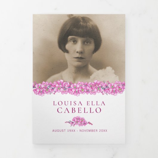 Beerdigungsservice-Programm pink vergiss-me-not-Bl Dreifach-gefaltete Programmkarte (Cover)