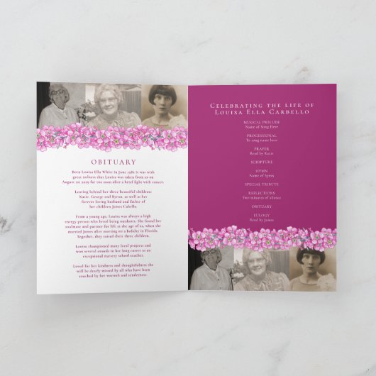 Beerdigungsservice-Programm pink vergiss-me-not-Bl Programm (Innenseite)