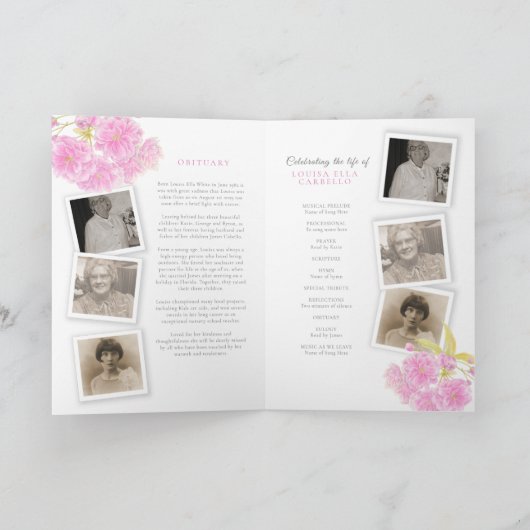 Beerdigungsservice-Programm rosa Blüten Fotos Programm (Innenseite)