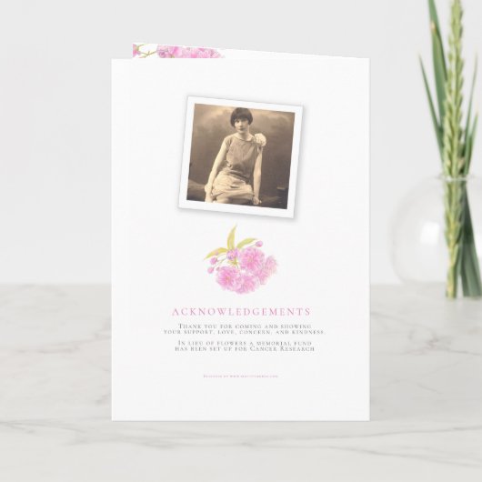 Beerdigungsservice-Programm rosa Blüten Fotos Programm (Rückseite)