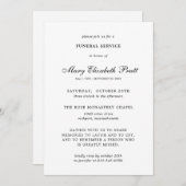 Beerdigungsservice Schwarz-weiß Elegante Einladung (Vorne/Hinten)