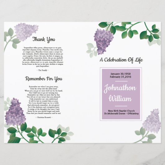 Beerdigungsvorlage (Vorderseite)