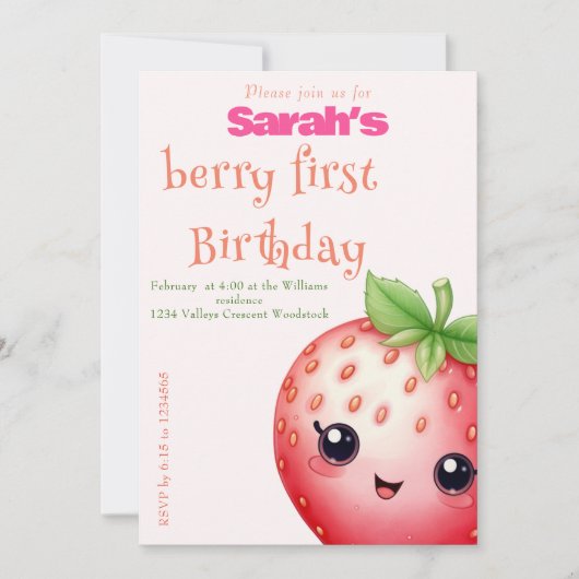 Beere Einladung zum ersten Geburtstag (Vorderseite)