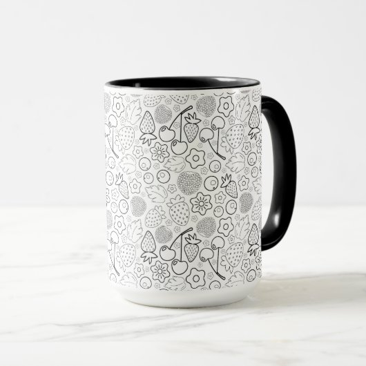 Beere Erdbeere Kirsche Schwarz Handgezeichnet Mode Tasse (VorderseiteRechts)