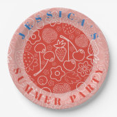 Beere Erdbeere Kirsche Weiß Handgezeichnet Modern. Pappteller (Vorderseite)