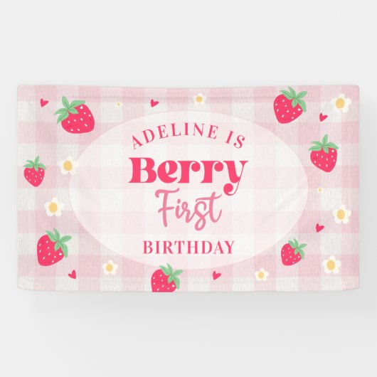 Beere Erster Süßer 1. Geburtstag Erdbeere Banner (Horizontal)
