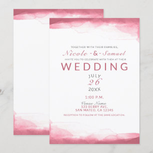 Beere Mauve Rosa Aquarell Moderne Chic Hochzeit Einladung