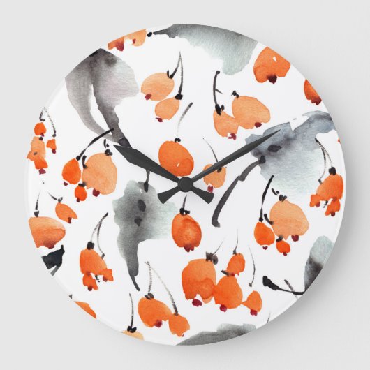 Beeren, Blätter Aquarellfarbe, Farbillustrierung,  Große Wanduhr (Vorderseite)