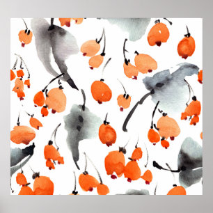 Beeren, Blätter Aquarellfarbe, Farbillustrierung,  Poster