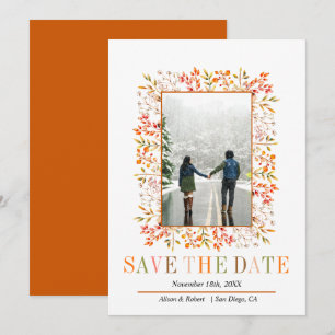 Beeren, Blätter grenzen verbrannte orange Hochzeit Save The Date