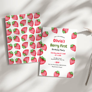 Beeren Erster Geburtstag Erdbeere 1. Geburtstag  Einladung