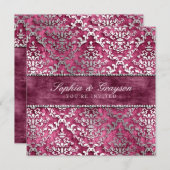 Beeren-laden magentarote Schimmer-Damast-Hochzeit Einladung (Vorne/Hinten)