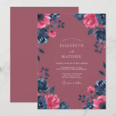 Beeren-Magenta-Dahlia-Hochzeit Einladung (Vorne/Hinten)