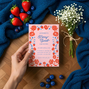 Beeren Süße Erdbeeren, Blaubeeren & Blüten Einladung