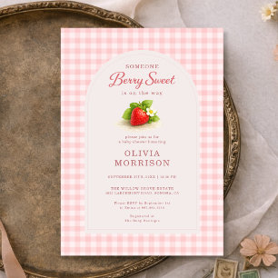 Beeren süße Erdbeeren-Gingham-Baby-Party Einladung