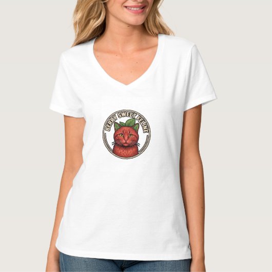 Beeren süße Katzen Kunst Design T-Shirt (Vorderseite)