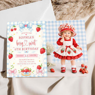 Beeren süße niedliche 6. Geburtstag Erdbeere Einladung