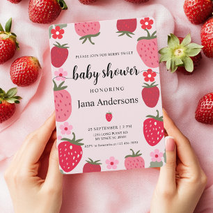 Beeren süße rosa und rote Erdbeer-Baby-Party Einladung