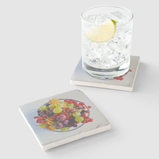 Beeren - Überrealistisches Fruchtleben Steinuntersetzer (Seitenansicht)