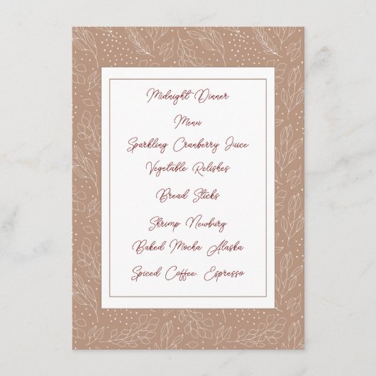 Beeren und Blätter auf der Kraft-Menükarte Menükarte (Vorderseite)