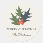 Beeren und Blätter Personalisierte Weihnachtsklebe Runder Aufkleber (Vorderseite)