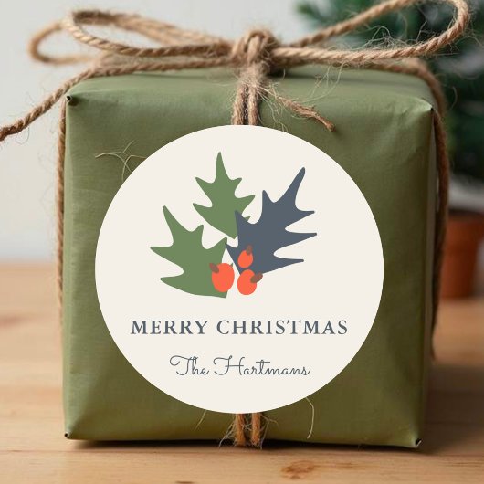 Beeren und Blätter Personalisierte Weihnachtsklebe Runder Aufkleber