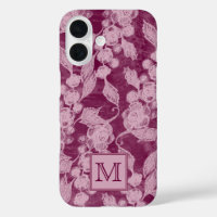 Beeren und Blüten Lila Blumenmonogramm