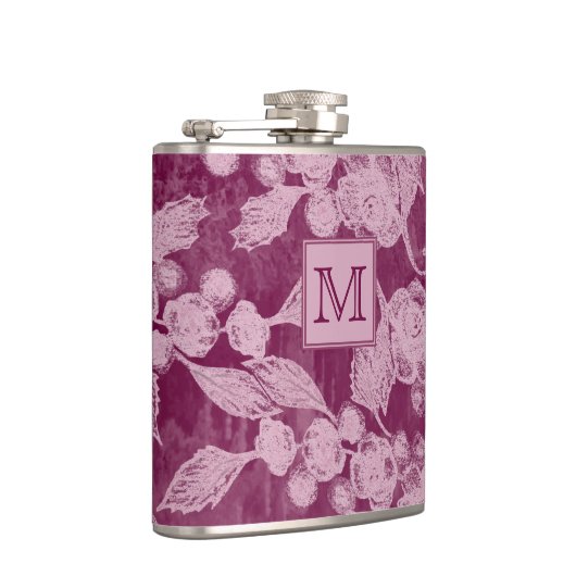 Beeren und Blüten Lila Blumenmonogramm Flachmann (Rechts)