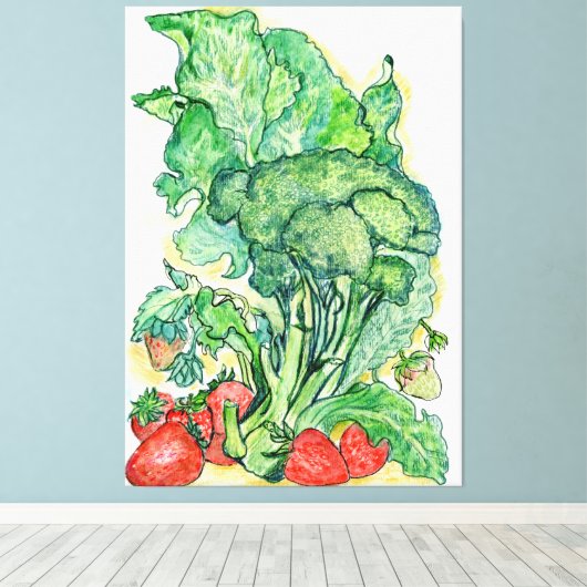 Beeren und Broccoli Leinwanddruck (Insitu (Holzboden))