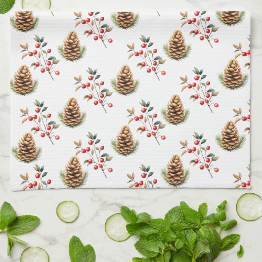 Beeren und Pinecone Geschirrtuch (Gefaltet)