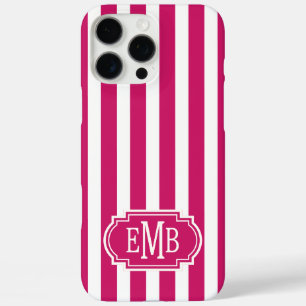 Beeren- und weiße monogrammierte Streifen iPhone 16 Pro Max Hülle