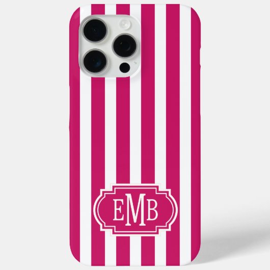 Beeren- und weiße monogrammstreifen Case-Mate iPhone hülle (Rückseite)