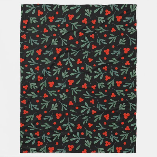 Beeren und Winter Pflanze Blätter Nahtloses Muster Fleecedecke (Vorderseite)