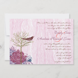 Beeren Vintage Vogel auf Holzkorn Hochzeitseinladu Einladung