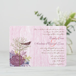 Beeren-Vintage-Vogel-Blatt-Holzkorn-Hochzeitseinla Einladung