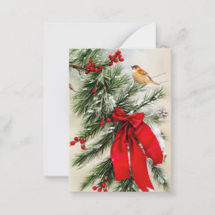 Beeren Vogel und Bogen Budget Mini Weihnachten Mitteilungskarte