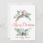 Beeren von Aquarellen und Grünkranz Weihnachten (Vorderseite)