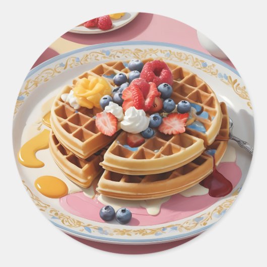 Beeren-Waffel-Frühstücksteller Runder Aufkleber (Vorderseite)